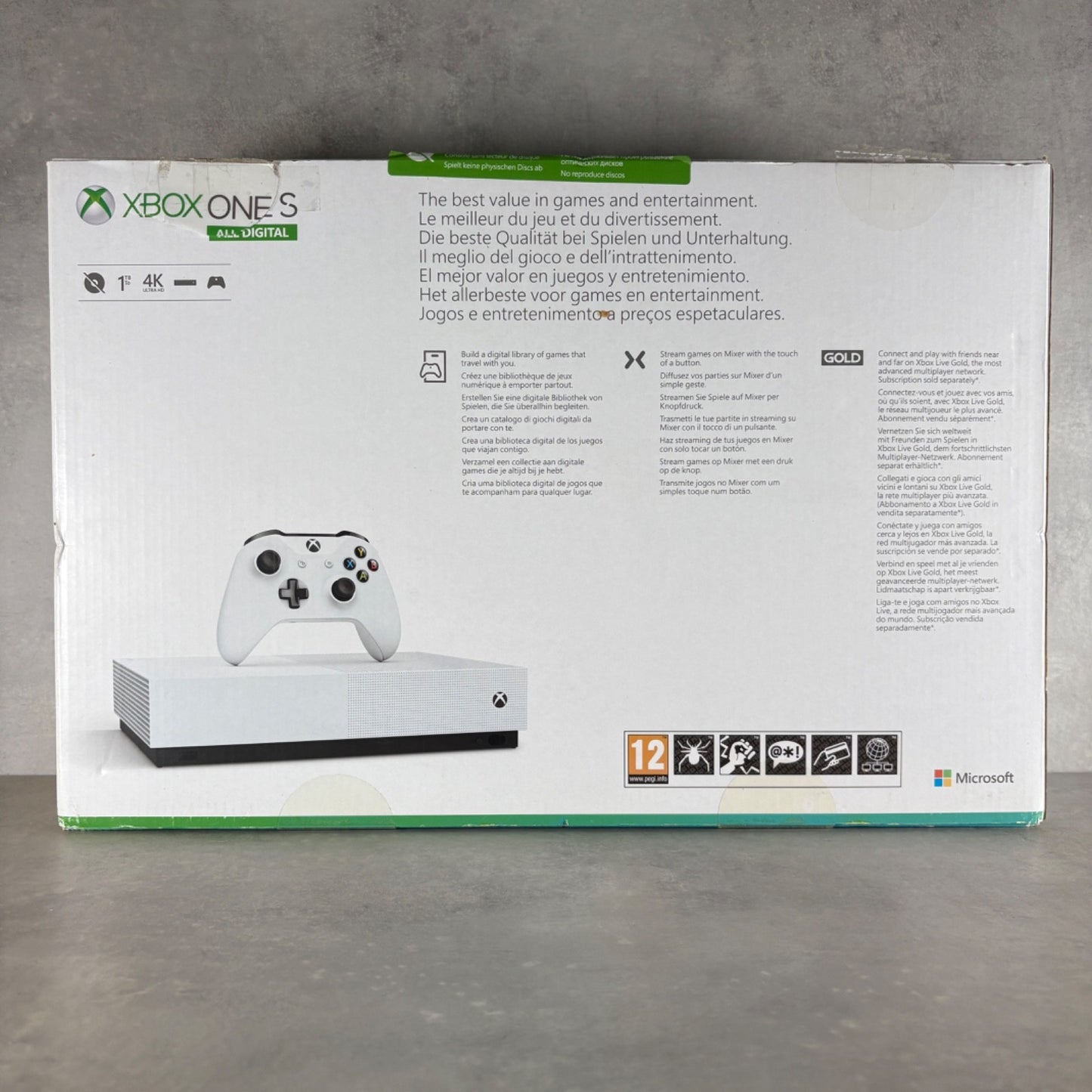 XBOX ONE S ALL DIGITAL CONSOLE Microsoft 1 TB Bianco Con Scatola E CONTROLLER