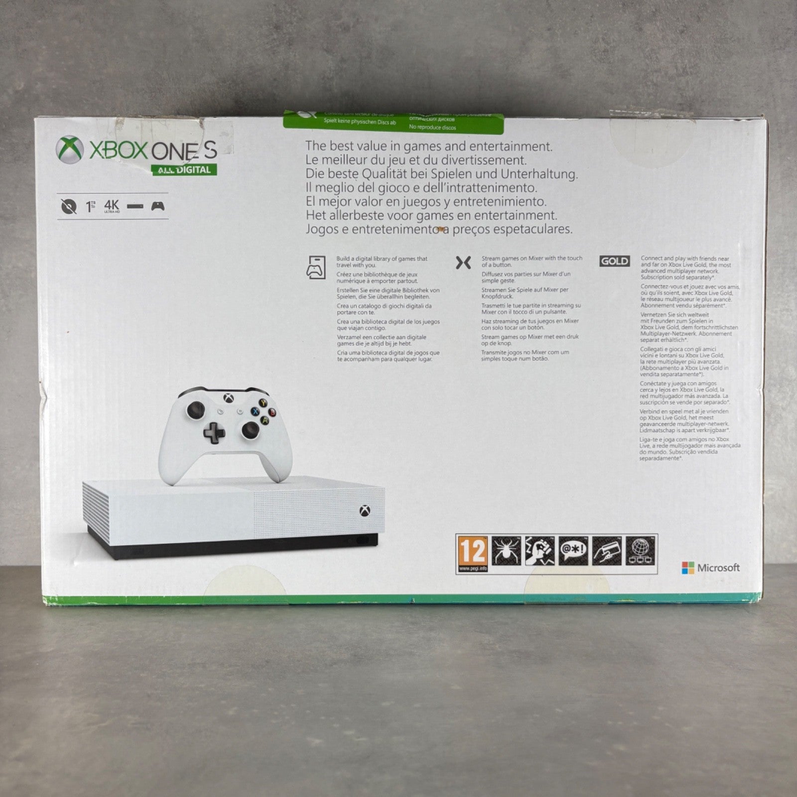 XBOX ONE S ALL DIGITAL CONSOLE Microsoft 1 TB Bianco Con Scatola E CONTROLLER