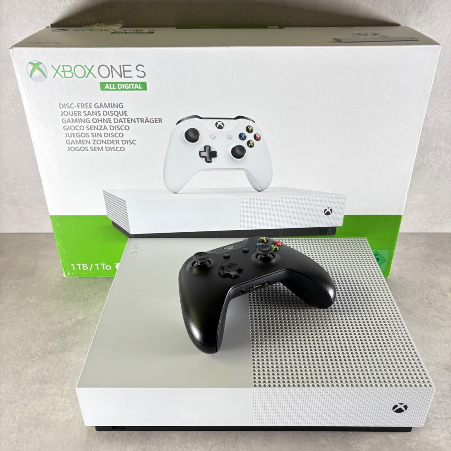 XBOX ONE S ALL DIGITAL CONSOLE Microsoft 1 TB Bianco Con Scatola E CONTROLLER