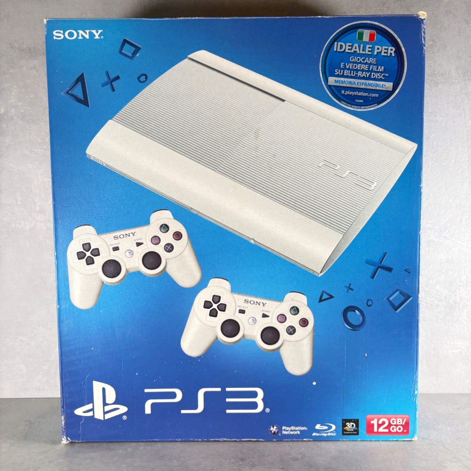 CONSOLE PLAYSTATION 3 SUPER SLIM PS3 Bianco 12GB COMPLETA + Scatola e Controller